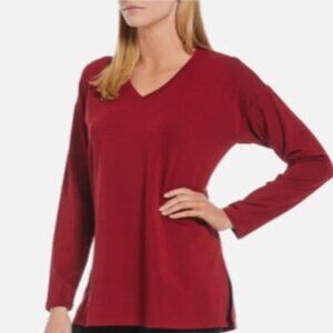 NWT Eileen Fisher Cranberry Tencel V-Neck L/S Boxy Top